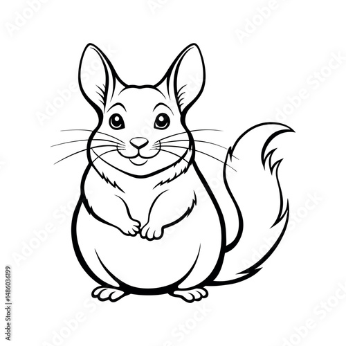 Cute Chinchilla Pet Line Art Vector