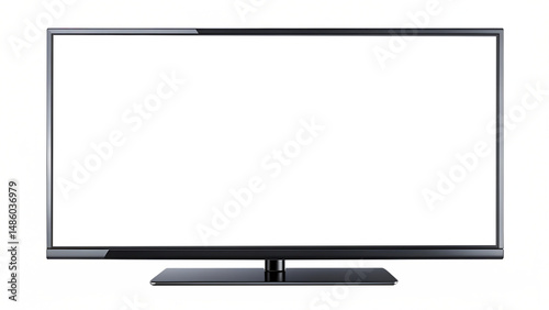 Modern flat screen television with blank white screen for content display or mockup