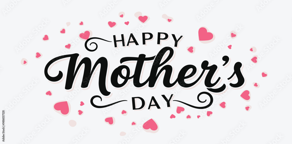 Happy Mother's Day typography vector with handwritten calligraphy and pink hearts – Elegant lettering design isolated on transparent background Happy Mother's Day typography vector with handwritten calligraphy and pink hearts – Elegant lettering design isolated on transparent background