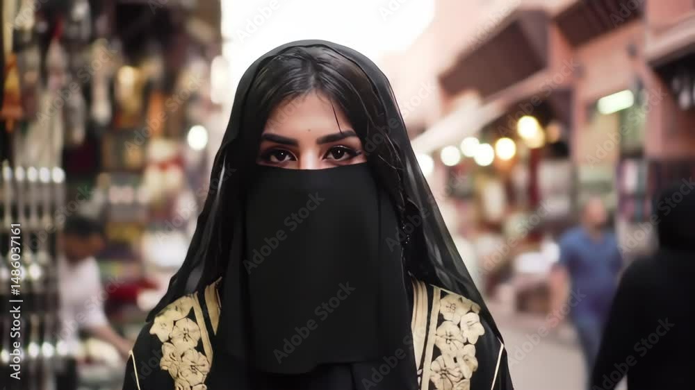 Woman in Niqab in Moroccan Marketplace