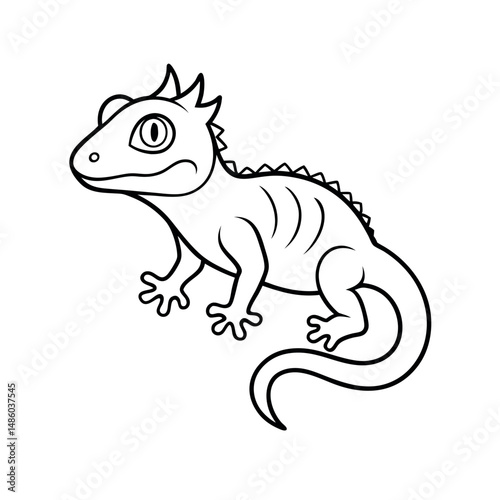 Crested Gecko Line Art Vector Illustration