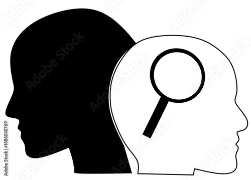 Conceptual illustration depicting the process of introspection, analysis or self examination