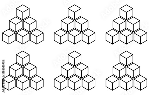 Vector illustration of six stacked cubes arranged in a pyramid formation