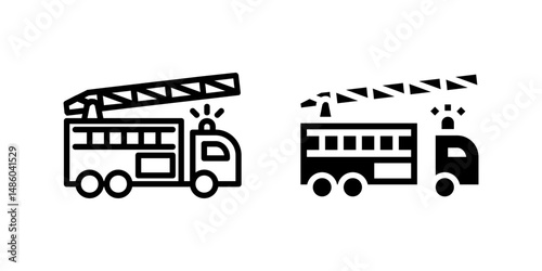 Vector icon set featuring firetrucks, ideal for emergency and firefighting designs.