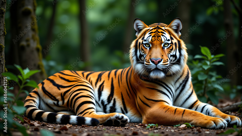 Obraz premium Majestic Tiger Lying in the Forest