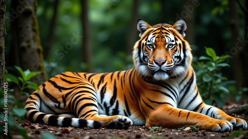 Majestic Tiger Lying in the Forest photo