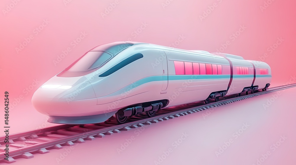 Fototapeta premium Modern high-speed train on pink background.
