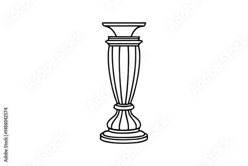Line art illustration of a tall Victorian-style vase with intricate scrollwork and pedestal foot.eps