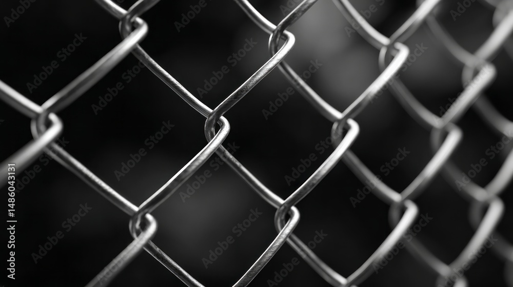 Naklejka premium A close up of a chain link fence with a black background