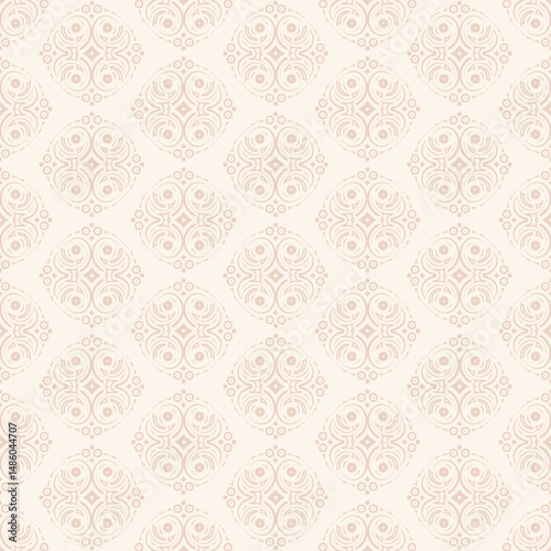 seamless background of a delicate, repeating ornamental design in neutral cream and tan tones