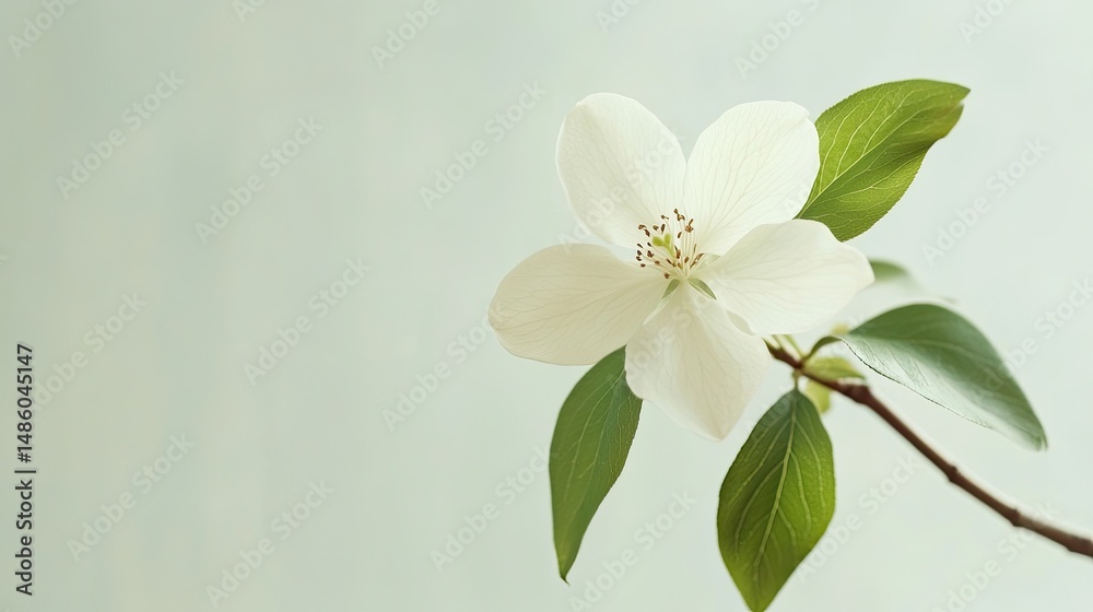 Obraz premium Single white flower blossom on branch.