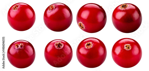 Fresh and Glossy Cranberries Arranged in a Minimalist Style, Isolated on Transparent, white background