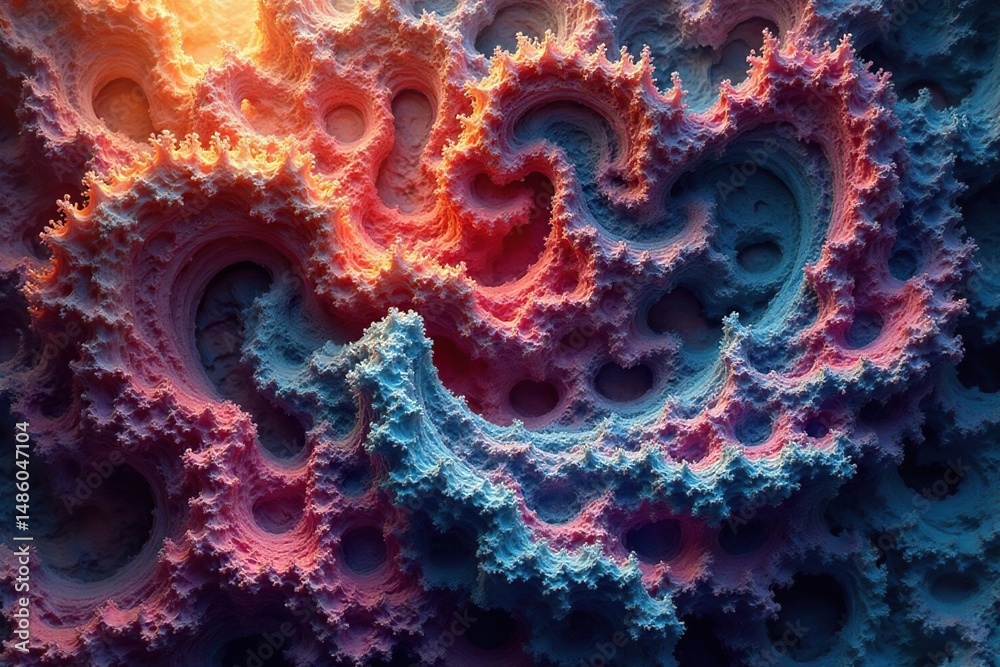 Fototapeta premium Interwoven fractal patterns & organic forms in muted tones, grey, geometry