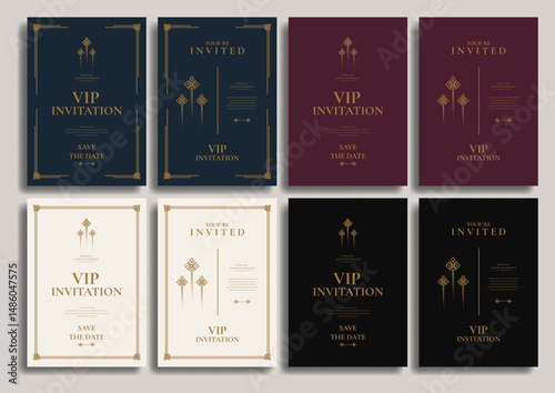Vintage luxury invitation card template set. Elegant invitation design with minimalist gold lines, ornaments, premium, and classic themes.
