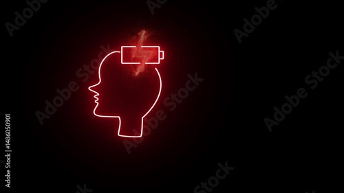 painful and depression fire head icon. Glowing neon line Human head black background.