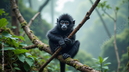 Adorable Baby Gorilla Climbing in the Jungle photo