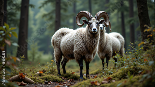 Majestic Ram in Forest Landscape photo