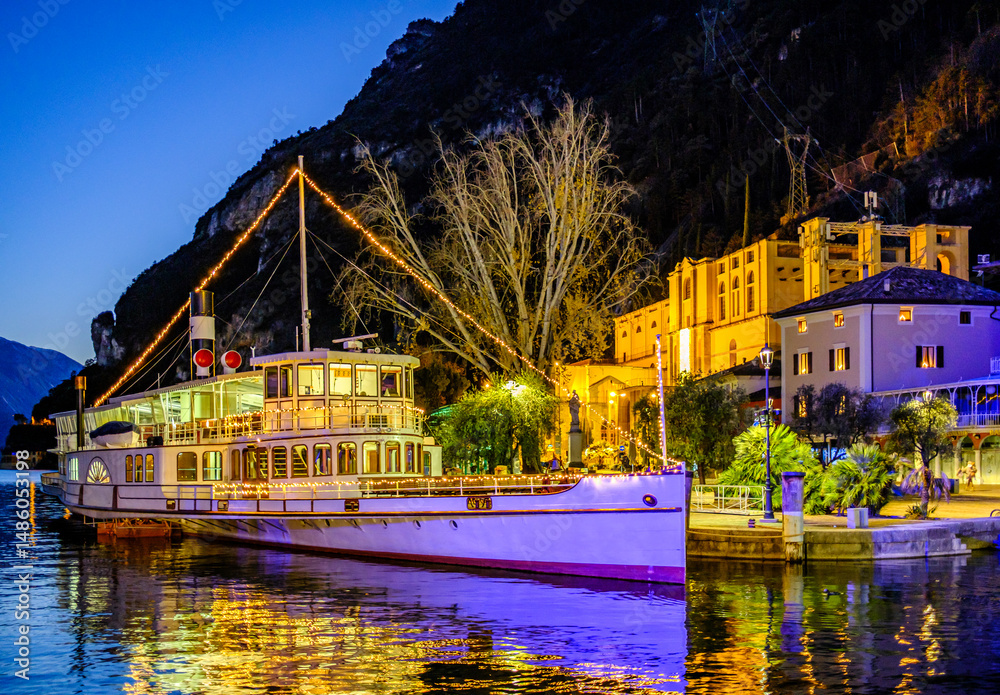 Obraz premium typical passenger ship at the harbor of Riva del Garda - Italia