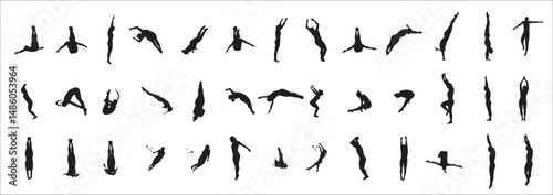 Silhouettes of Jumpers in the Water