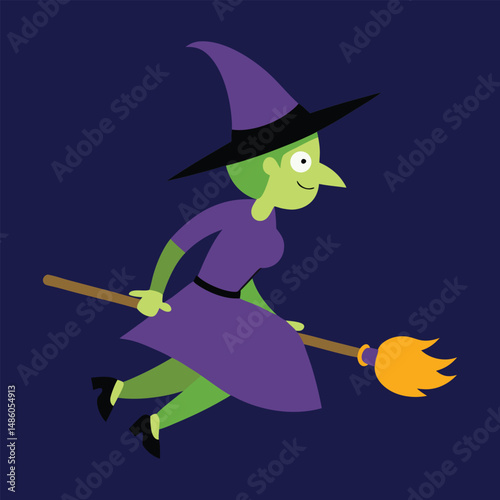 halloween witch with a broom