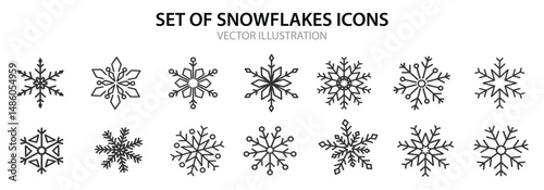 Set of snowflakes icons. Snowflake icons set. Snowflake symbols. Snow icon. Vector illustration