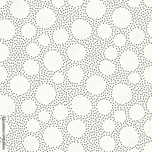 Vector seamless pattern. Free form organic shapes. Stylish smooth elements. Natural dotted rings. Hand made abstract background. Can be used as swatch. Monochrome smooth spotty print.