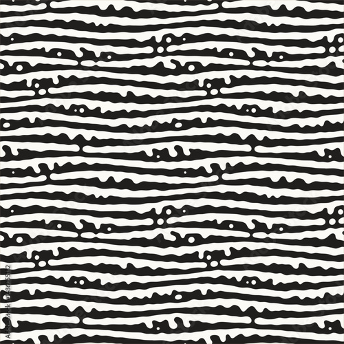Vector seamless pattern. Free form organic shapes. Stylish smooth weaving structure. Natural zigzag spots. Hand drawn abstract background. Can be used as swatch. Monochrome spotty print.