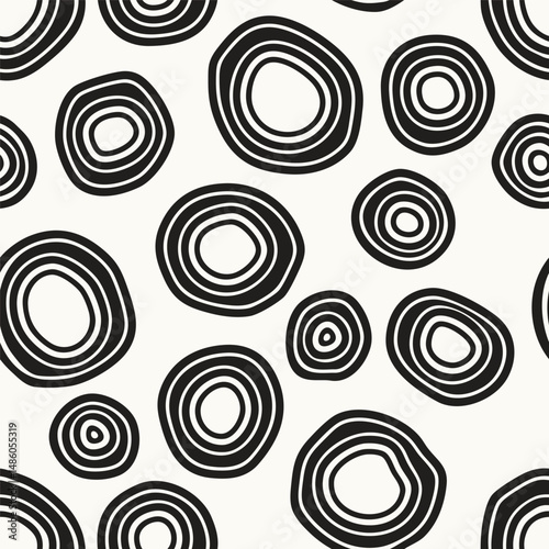 Vector seamless pattern. Modern stylish texture. Repeating creative trings. Hand-drawn careless rounded shapes. Monochrome creative print. Contemporary graphic design.
