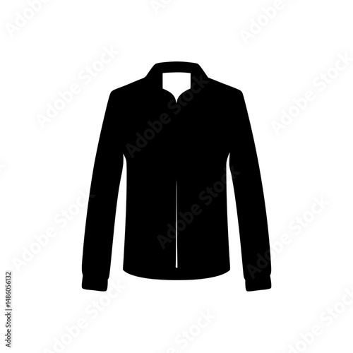 Stylized black jacket illustration with a sleek minimalist design on white