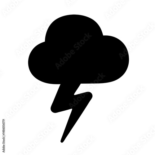 Black and white illustration of a thunderstorm cloud with lightning strike