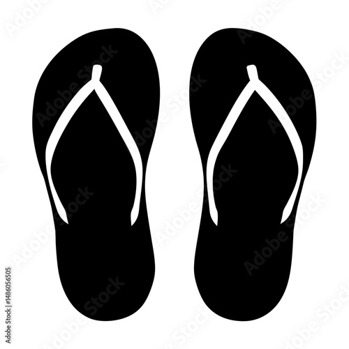 Silhouette of black flip flops or sandals for summer vacation footwear