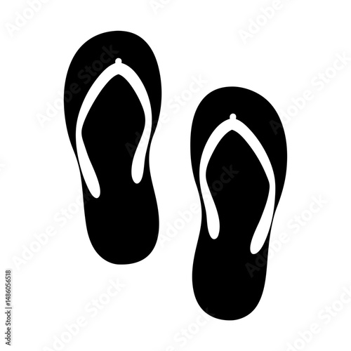 Black and white graphic image of two flip flops for summer