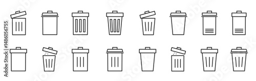 Trash Line Icon Set Vector.