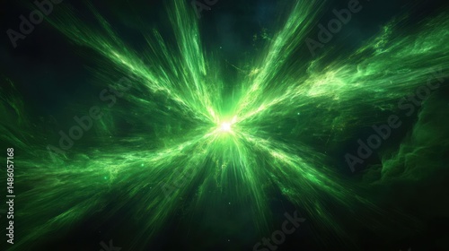 Wallpaper Mural Bright green cosmic explosion or energy burst radiating light beams in dark space with dynamic flowing patterns Torontodigital.ca
