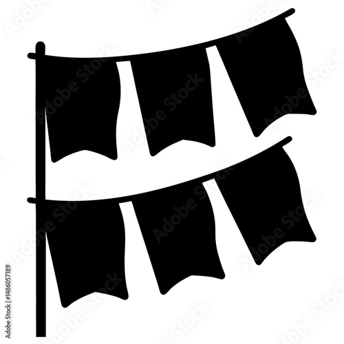 Black silhouette of banner flags hanging on a pole, ready for party