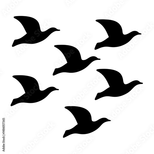 Black silhouette of birds flying, conveying freedom and flock behavior beautifully