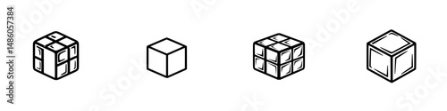 Vector illustration icons of cubes showcasing various designs and patterns for creative projects and visual communication