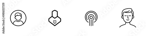 Vector illustration icons representing user profiles, security, and connectivity concepts in a modern digital environment