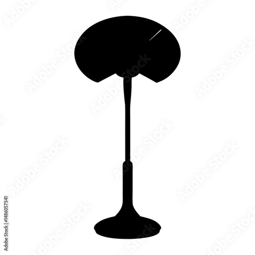 Silhouette of elegant floor lamp with round shade and decorative base