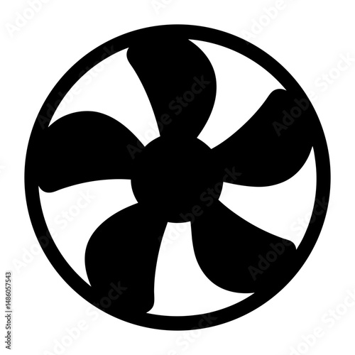 Abstract black and white fan icon, five blades in a circle