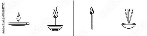 Vector illustration icons of incense and matches depicting various forms and styles