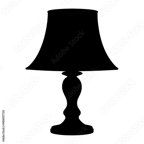 Black Silhouette of a Classic Table Lamp with a Simple Shade