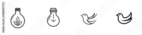 Vector illustration of nature and innovation icons representing growth, sustainability, and creativity in a simple design