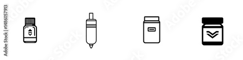 Vector illustration icon set featuring various containers and tools commonly used for arts and crafts projects