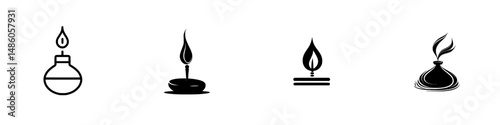 Vector illustration icons showing various types of flames and flames in different settings for creative projects