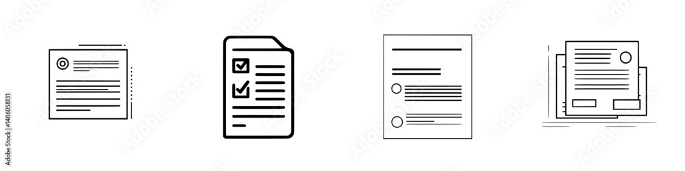 Vector illustration icons representing documents, forms, and checklists for digital use in various applications Vector illustration icons representing documents, forms, and checklists for digital use in various applications