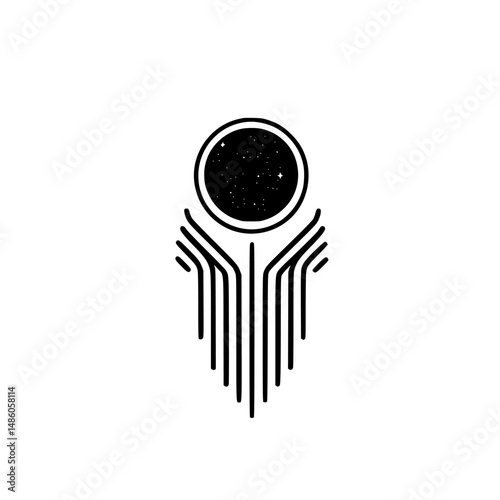 Vector illustration icon representing a mystical celestial figure with rays extending from a central body