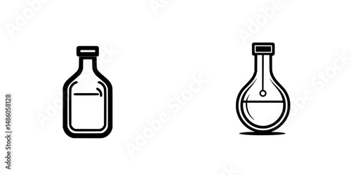 Chemical laboratory vector illustration icons depicting glass containers filled with liquids for scientific research and experimentation
