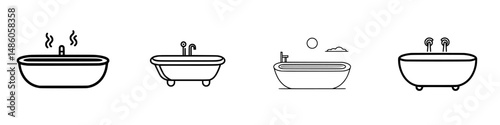 Collection of different styles of bathtubs in minimalist vector illustration format for home design concepts