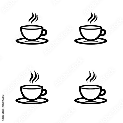 Coffee cup icons representing beverages served hot with steam, perfect for cafe and restaurant designs